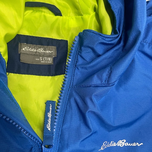 Eddie Bauer Boys Blue and Green Raincoat full zip with Hood Size S (7/8) - Picture 4 of 16